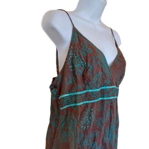 VINTAGE Brown and Turquoise Blue Summer Cotton Dress Size 13 - Picture 3 of 7